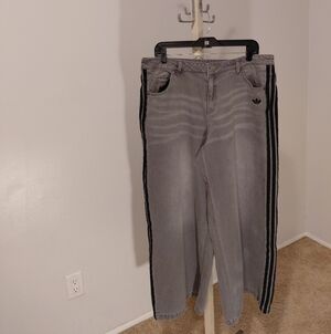 adidas Gray and Black Jeans with Trefoil Logo